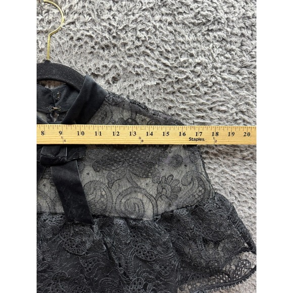 Self-Portrait Lace & Bow Accent Mock Neck Mini Shift Dress Black Womens Size 6 - Picture 10 of 16